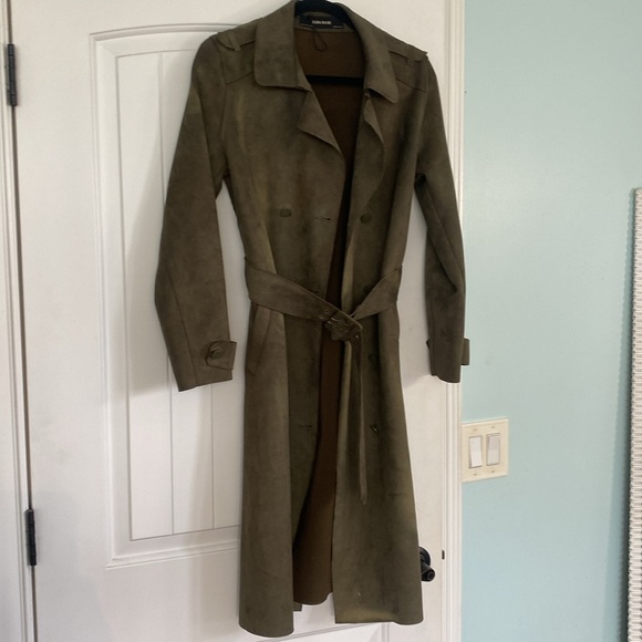 Zara size small forest green suede trench coat - Picture 2 of 5